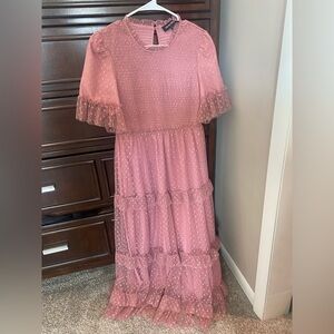 Elegant Pink Maxi Dress with Ruffle Details